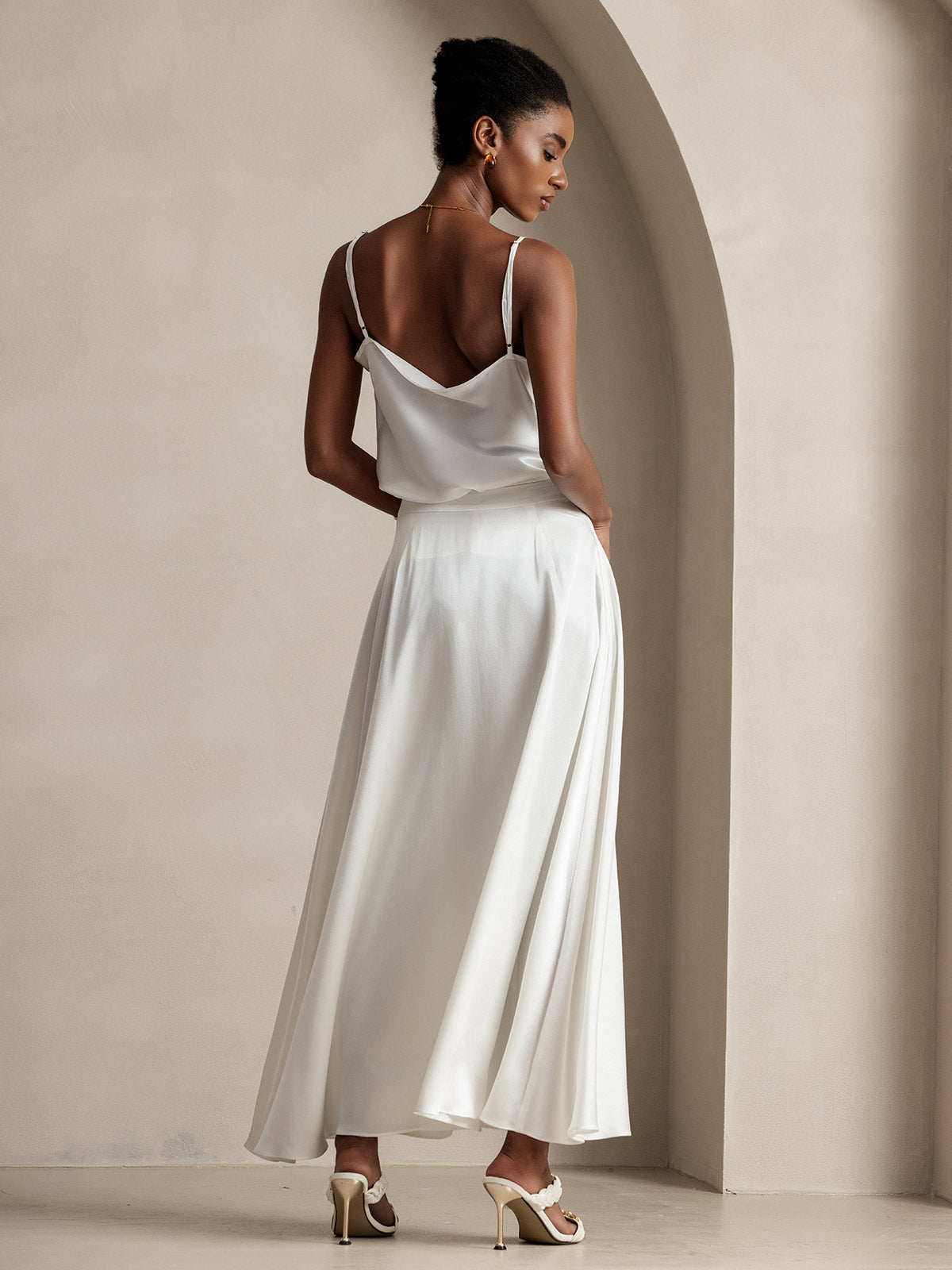 [White] SilkSilky  19Momme Silk Skirt 002