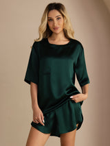 [Dark Green] SilkSilky  Short Sleeve Round Neck Women's Pajamas 005