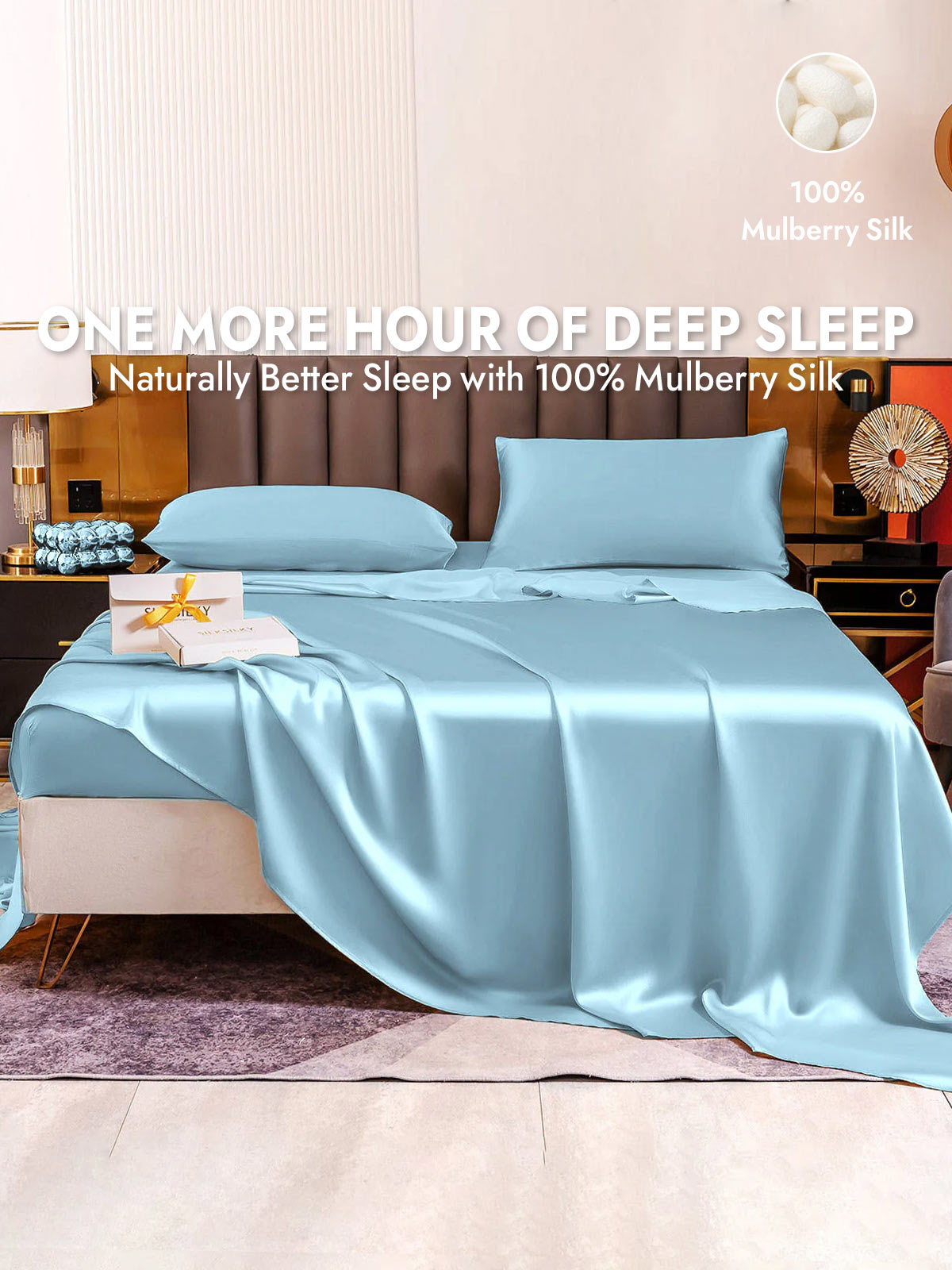 [Light Blue] SilkSilky  19Momme Silk Bedding Set 001