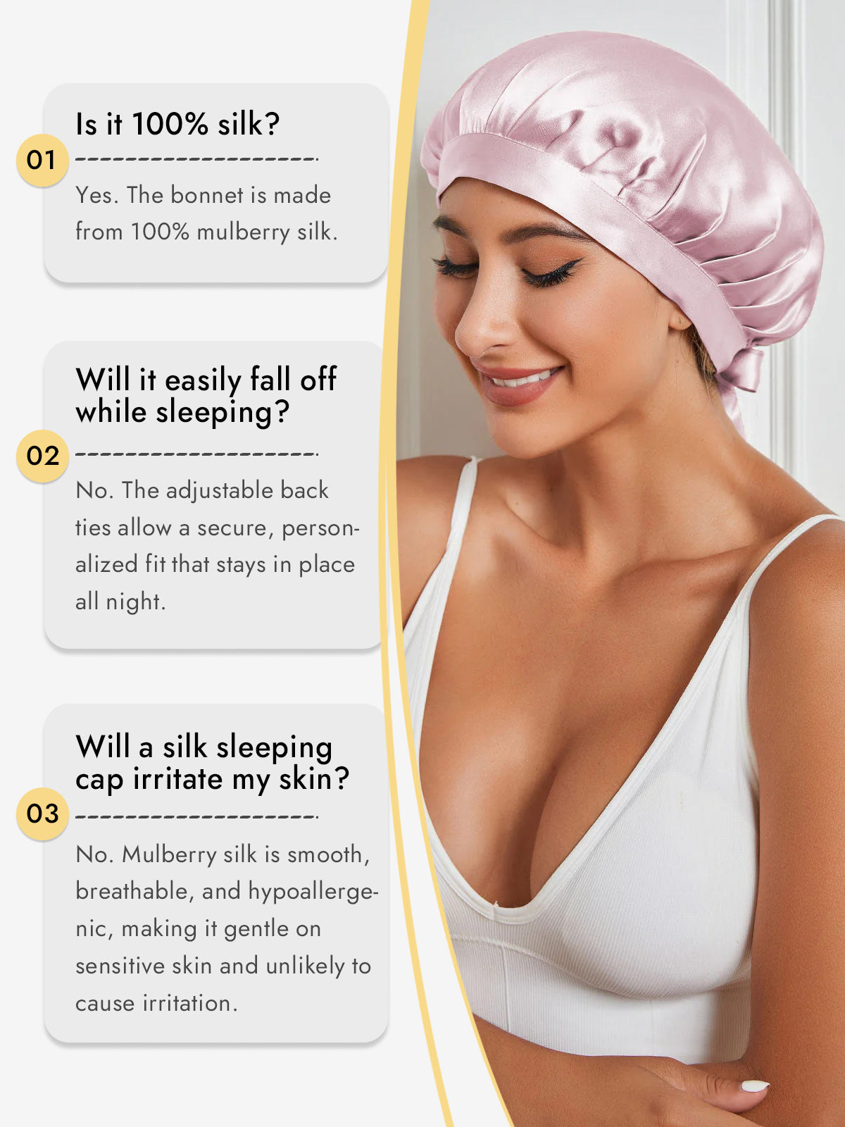 [Light Pink] SilkSilky  Pure Silk Sleep Cap 005