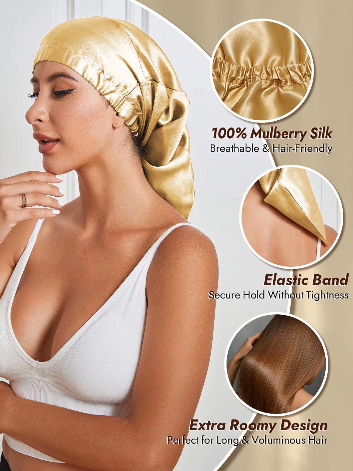 [Champagne] SilkSilky  Sleep Cap 002