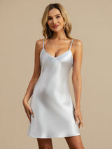 [Light Blue] SilkSilky  Spaghetti Strap V Neck Nightgown 005