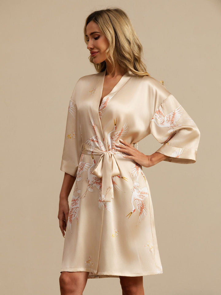 women's designer dressing gowns Luxury Silk Robes, Kimonos & pink bandeau Crochet Dresses | Midi, Size:32/29 Crafted from 100% Egyptian Silk nightgown