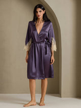 [Purple Gray] SilkSilky  3/4 Sleeve Women's Robe 003