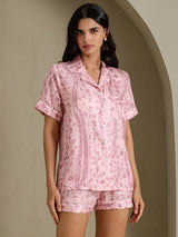 [Pink Leopard] SilkSilky  Short Sleeve Notch Collar Women's Pajamas 001