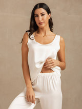 [White] SilkSilky  19Momme Machine-Washable Silk Sleeveless Scoop Neck Women's Pajamas 007