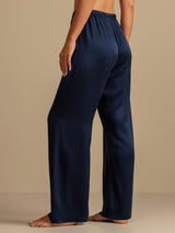 [Dark Blue] SilkSilky  19Momme Machine-Washable Silk Women's Sleep Pants 002