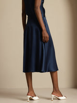 [Dark Blue] SilkSilky  19Momme Stretch Silk Charmeuse Skirt 002