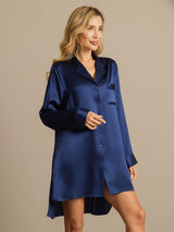 [Dark Blue] SilkSilky  Long Sleeve Notch Collar Nightshirt 008