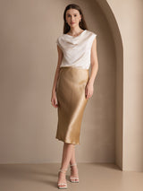 [White] SilkSilky  Cap Sleeve Cowl Neck Women's T-Shirt 006