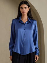 [Real Teal] SilkSilky  Long Sleeve Lapel Collar Women's Shirts 003