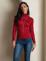 [Wine] SilkSilky  Silk Jersey Long Sleeve Turtle Neck Women's T-Shirt 004