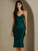 [Green] SilkSilky  Spaghetti Strap V Neck Dress 001