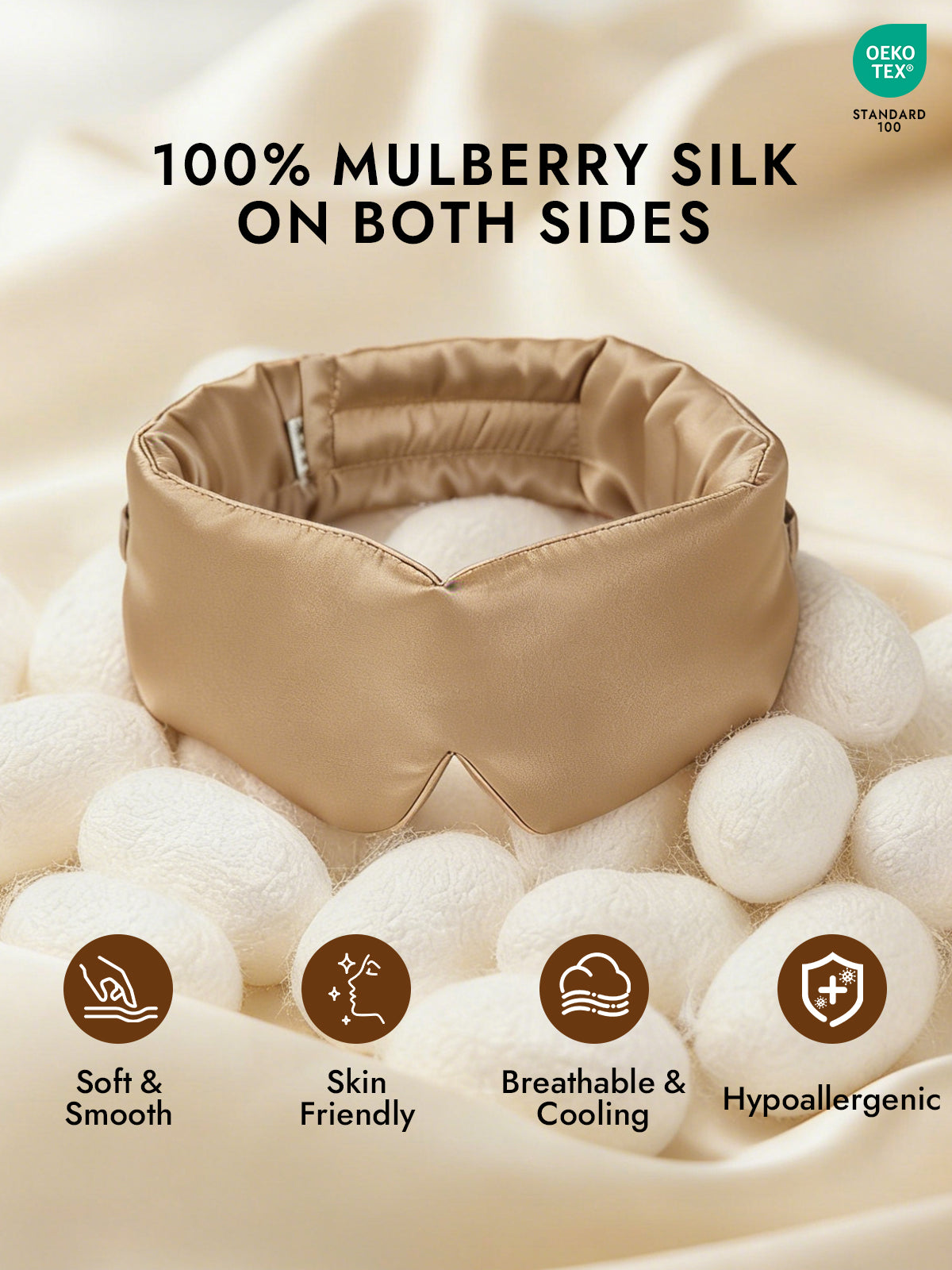 [Beige] SilkSilky  19Momme Pure Silk Eye Mask 002