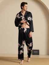 [Black] SilkSilky  Long Sleeve Notch Collar Men's Pajamas 008