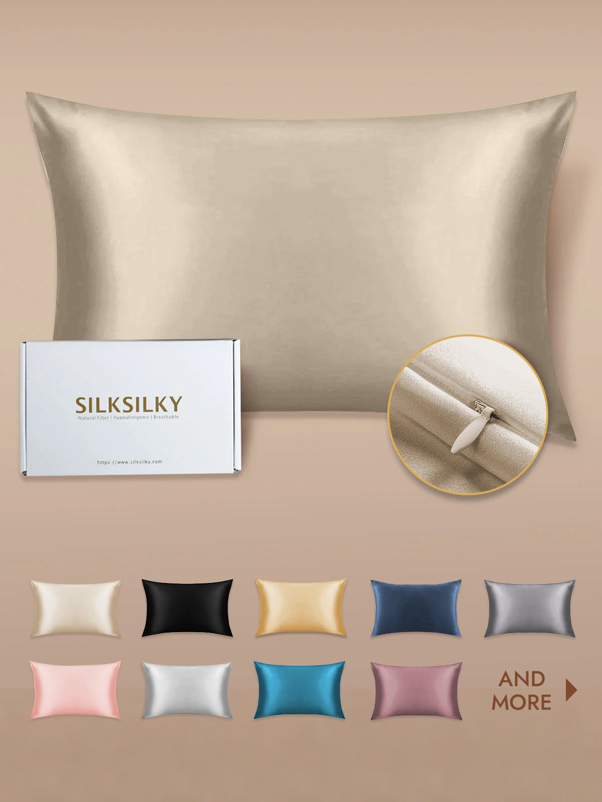 [Khaki] SilkSilky  19Momme Pure Silk Pillowcase 001