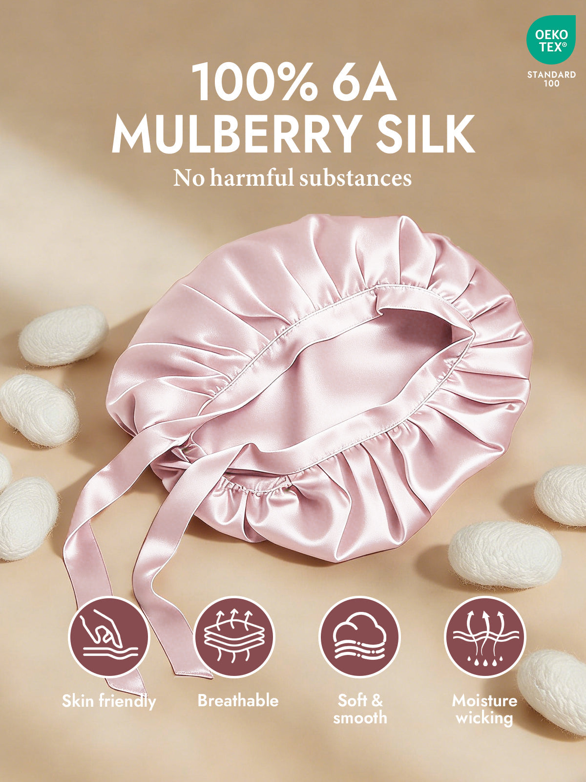 [Light Pink] SilkSilky  Pure Silk Sleep Cap 002