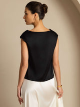 [Black] SilkSilky  Cap Sleeve Cowl Neck Women's T-Shirt 003