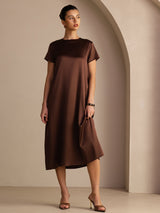 [Bitter Chocolate] SilkSilky Short Sleeve Round Neck Dress 004