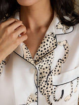 [White Cheetah] SilkSilky  Short Sleeve Notch Collar Women's Pajamas 005