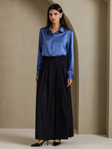[Real Teal] SilkSilky  Long Sleeve Lapel Collar Women's Shirts 006