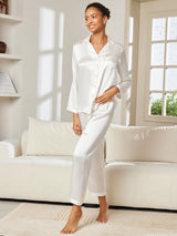 [White] SilkSilky  Long Sleeve Notch Collar Women's Pajamas 004