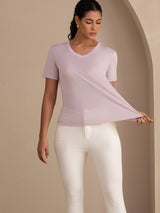 [Lavender] SilkSilky  Short Sleeve V Neck Women's T-Shirt 005