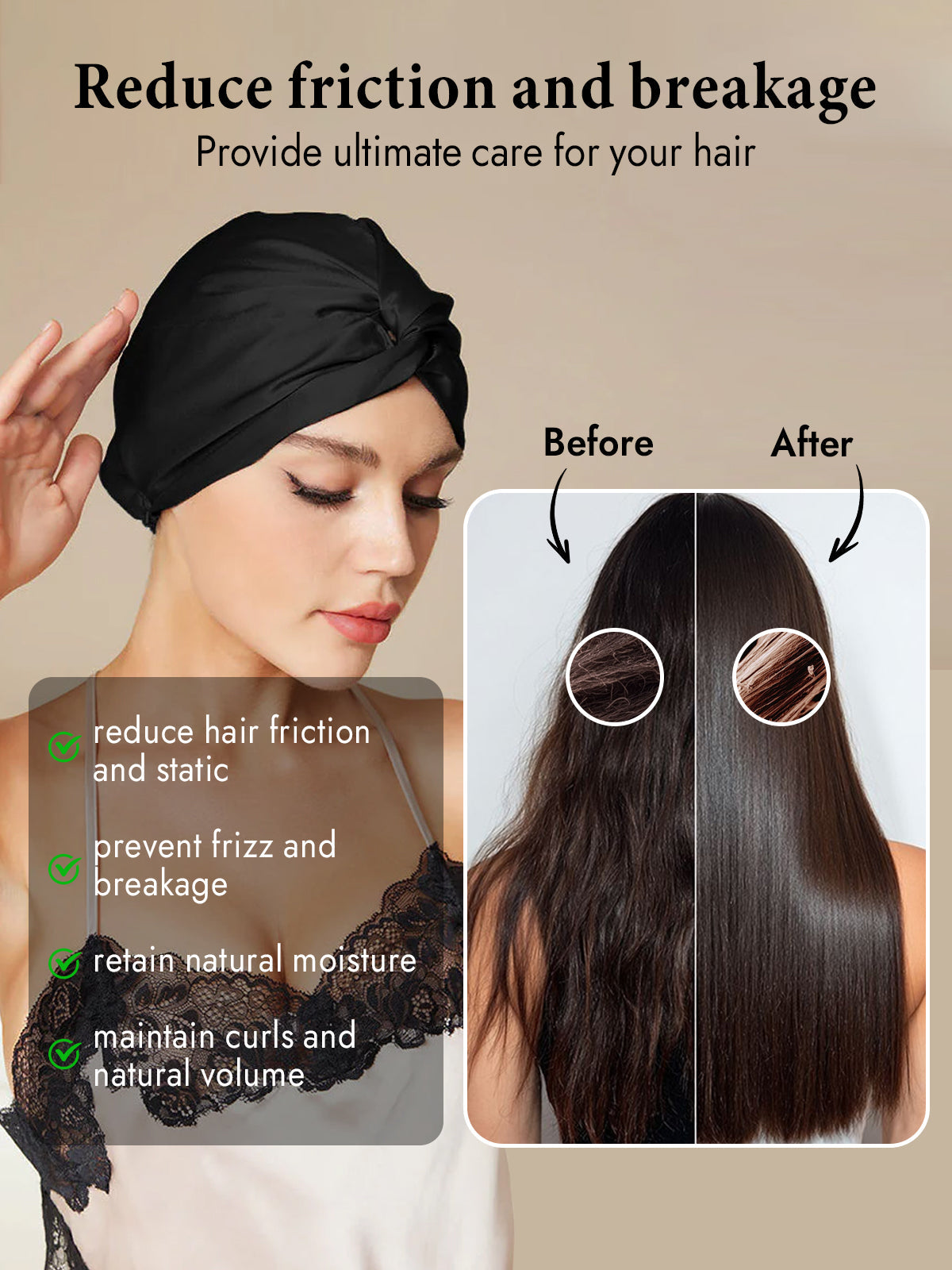 [Black] SilkSilky  Pure Silk Sleep Cap 005