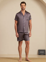 [Purple Gray] SilkSilky  Short Sleeve Notch Collar Men's Pajamas 003