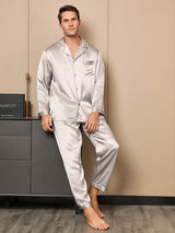 [Gray] SilkSilky  Long Sleeve Notch Collar Men's Pajamas 001