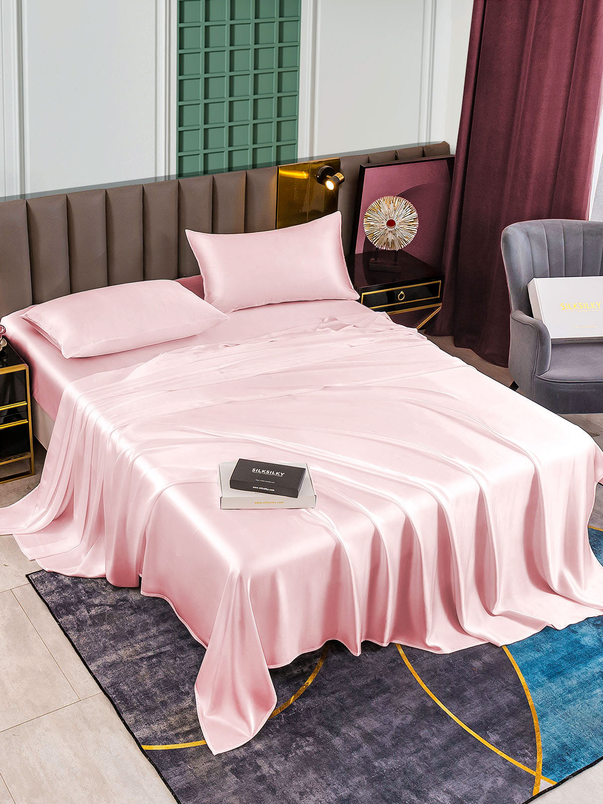 SilkSilky US 25Momme Pure Silk Bedding Set Pink 002