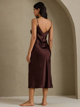 [Coffee] SilkSilky  Spaghetti Strap V Neck Nightgown 002