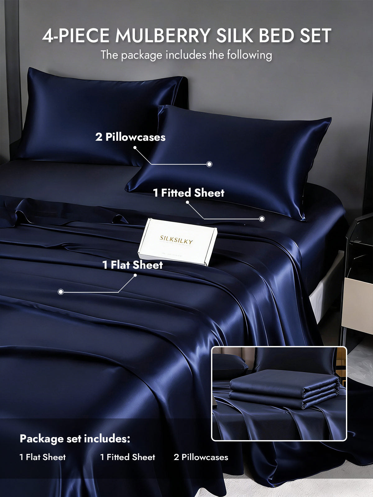 [Dark Blue] SilkSilky  19Momme Silk Bedding Set 005