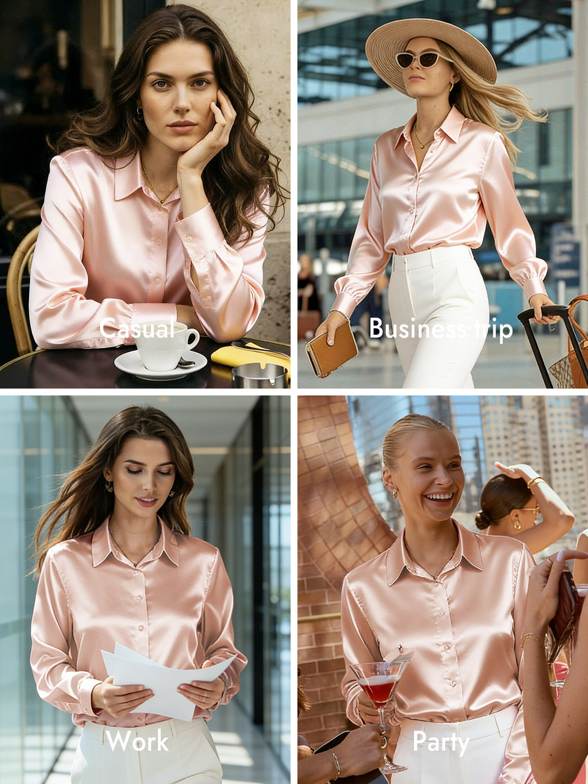 [Light Pink] SilkSilky  Silk Long Sleeve Lapel Collar Women's Shirt 010