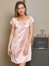 [Light Pink] SilkSilky  Cap Sleeve Square Neck Nightgown 003