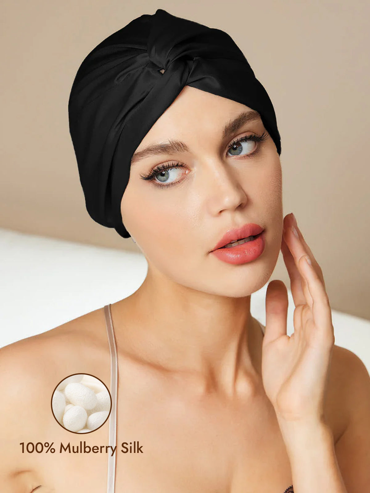 [Black] SilkSilky  Pure Silk Sleep Cap 001