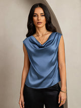 [Real Teal] SilkSilky  Cap Sleeve Cowl Neck Women's T-Shirt 005