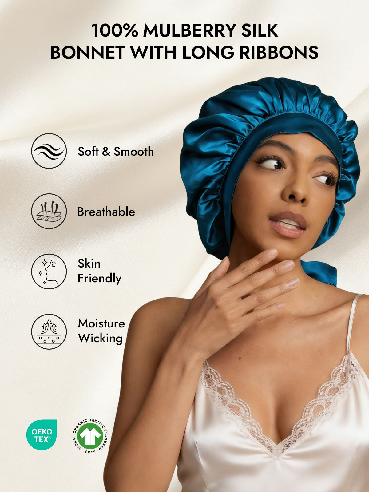 [Teal] SilkSilky  Pure Silk Sleep Cap 002