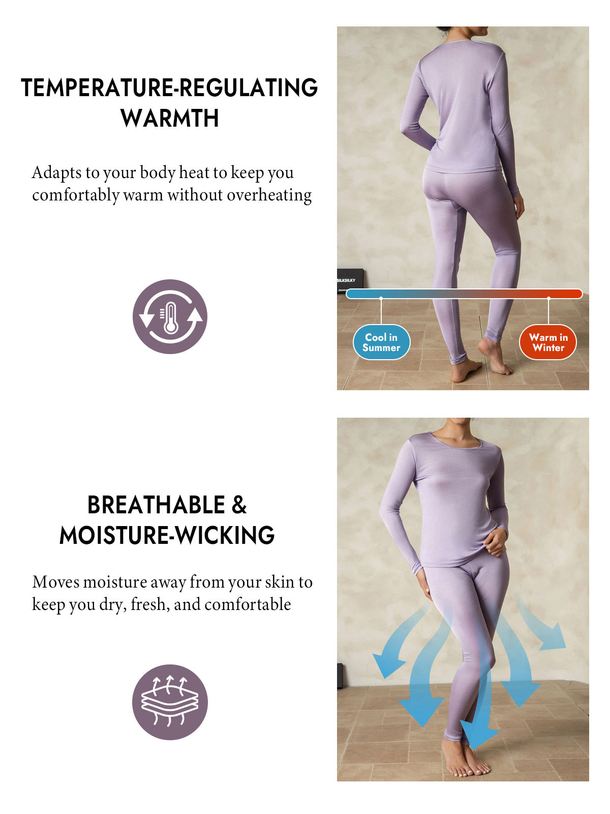 [Purple] SilkSilky  Silk Long Sleeve Round Neck Long Johns 005