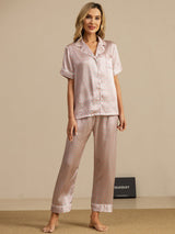 [Pink Heart Geo] SilkSilky  Short Sleeve Notch Collar Women's Pajamas 007