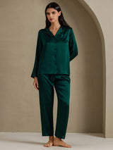 [Dark Green] SilkSilky  Long Sleeve Lapel Collar Women's Pajamas 003