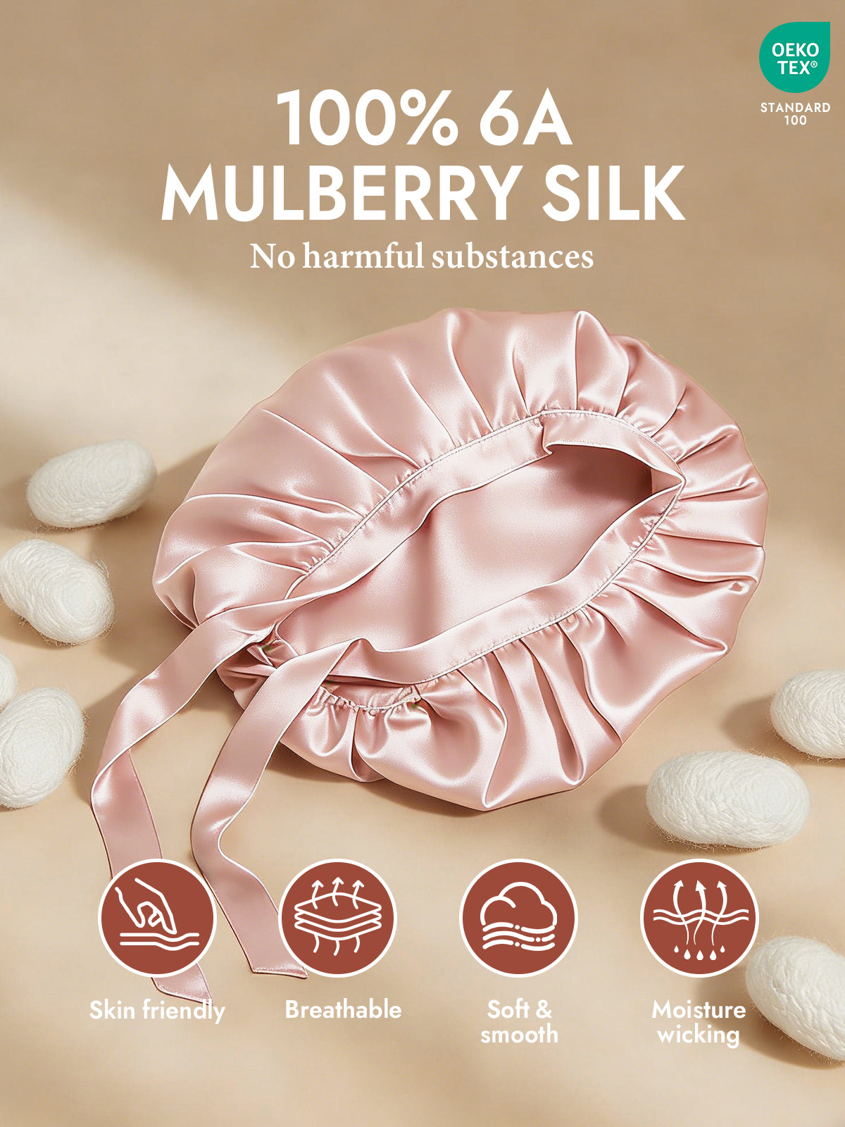 [Pink] SilkSilky  Pure Silk Sleep Cap 002