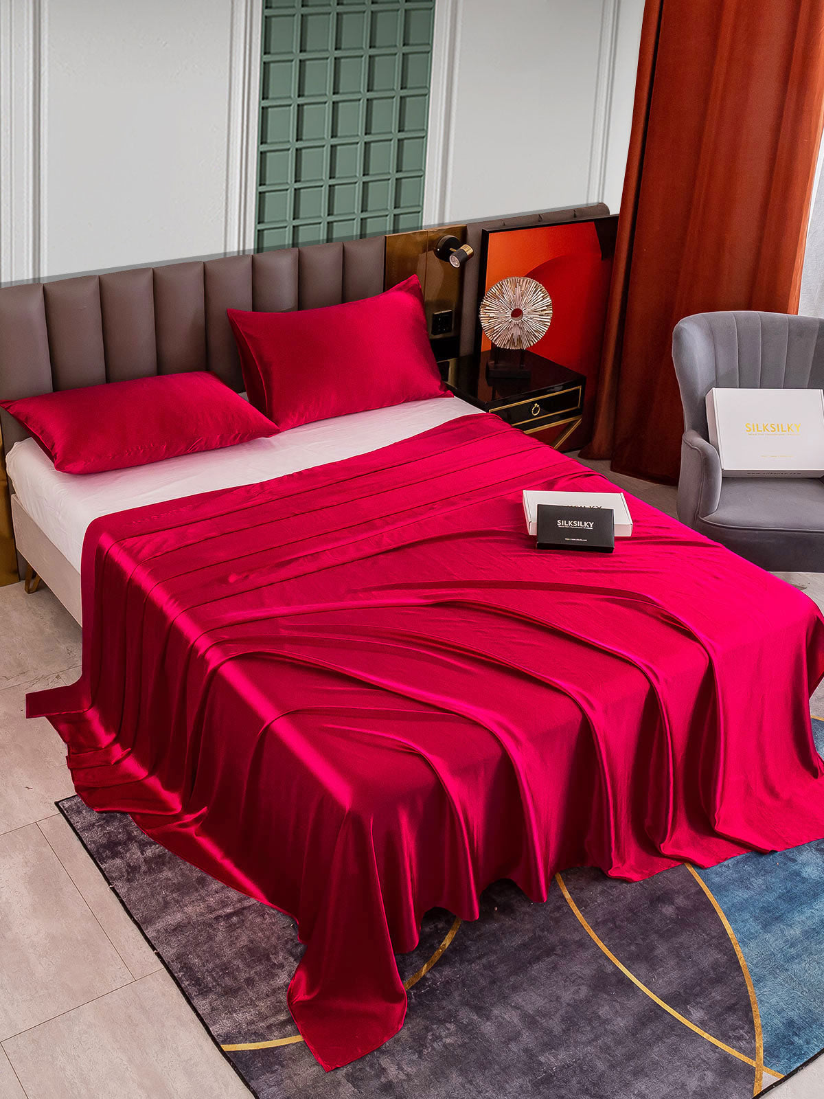 [Wine] SilkSilky  25Momme Pure Silk Bedding Set 002