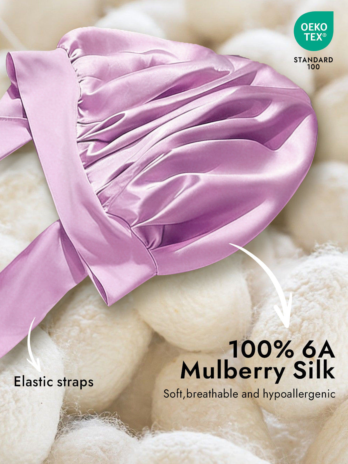 [Lavender] SilkSilky  Pure Silk Sleep Cap 002