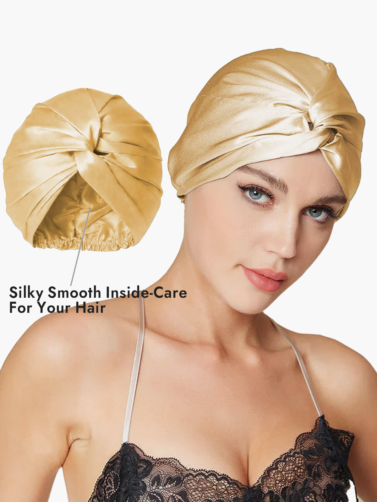[Champagne] SilkSilky  Pure Silk Sleep Cap 003