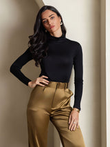 [Black] SilkSilky  Silk Jersey Long Sleeve Turtle Neck Women's T-Shirt 001