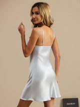 [Light Blue] SilkSilky  Pure Silk Spaghetti Strap V Neck Nightgown 002
