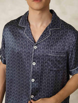 [Navy Ginkgo] SilkSilky  Short Sleeve Notch Collar Men's Pajamas 007
