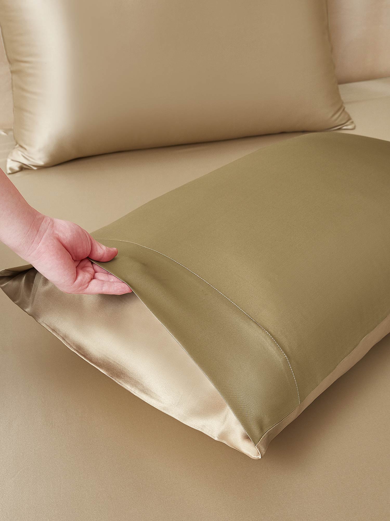 [Beige+Khaki] SilkSilky  22Momme Pure Silk Bedding Set 005,