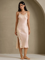 [Light Pink] SilkSilky  Spaghetti Strap V Neck Nightgown 008